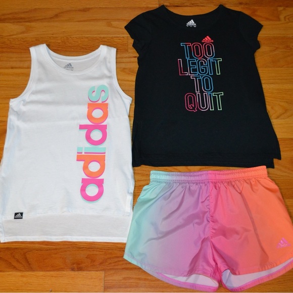 Youth girls Adidas shirts and shorts set, size S 7/8 - Picture 2 of 16